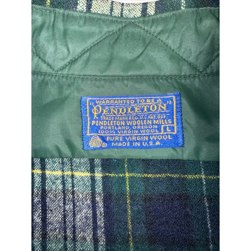 Pendleton VTG 100% Wool Board Shirt Long Sleeve Blue Green Large L Plaid Western - Picture 3 of 16